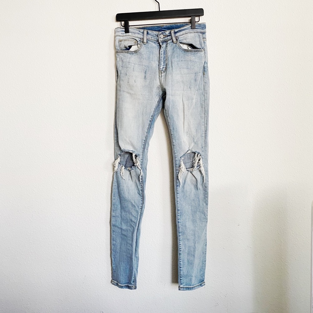 MNML Distressed Skinny Denim Light Blue Jeans 30